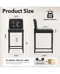 Bar Stools Set of 4, Mid-Century Modern Upholstered Counter Height Barstools with Back, Footrest, Metal Legs for Kitchen Island Home Bar Cafe