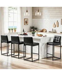 Bar Stools Set of 4, Mid-Century Modern Upholstered Counter Height Barstools with Back, Footrest, Metal Legs for Kitchen Island Home Bar Cafe