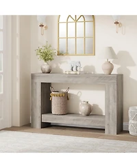 47.2" Farmhouse Console Table with H-Base, 2-Tier Entryway Sofa Table for Living Room,Light Grey