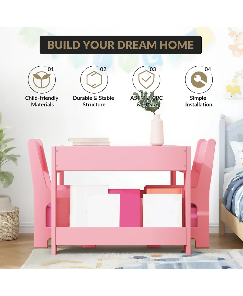 Kids Activity Table and Chair Set, Art Toddler Desk with Erasable Top, Storage Drawer for Children Reading, Playing, Drawing, Nursery Playroom