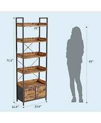 12" D x 24" W x 71" H Bookshelf with 6 Shelves and Fabric Drawers, Metal Frame and Engineered Wood Storage for Living Room Home Office, Black