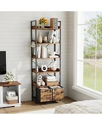 12" D x 24" W x 71" H Bookshelf with 6 Shelves and Fabric Drawers, Metal Frame and Engineered Wood Storage for Living Room Home Office, Black