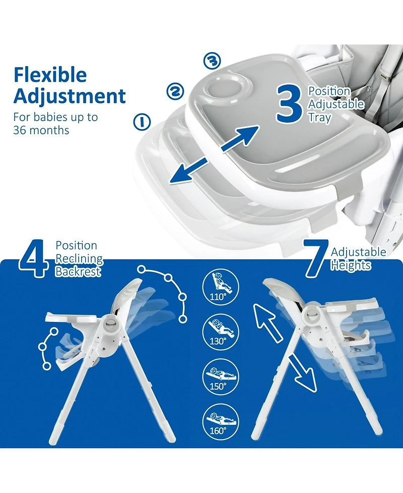 Baby High Chair, Multifunctional Infant Highchairs with Adjustable Height and Recline, Foldable Dining Chair for Babies and Toddlers
