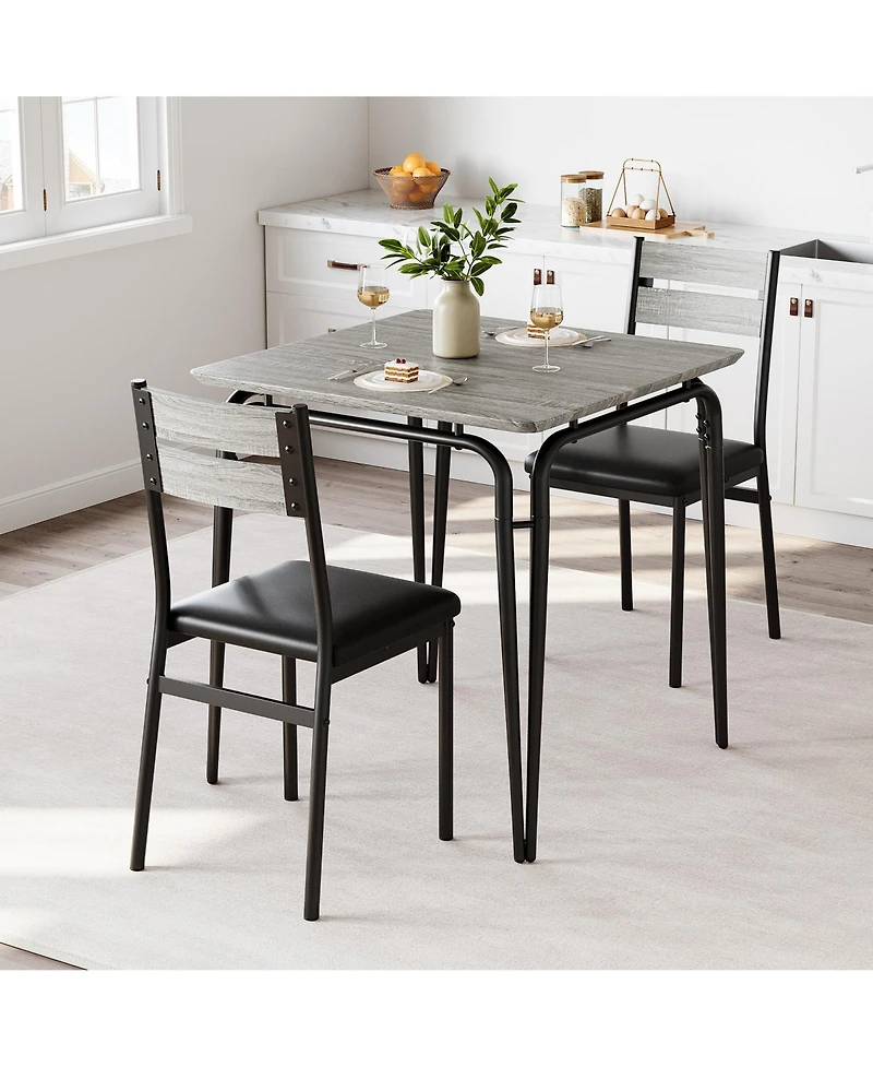 Kitchen Table and Chairs Set of 3 Square Dinette with Cushioned Seats Space Saving Compact Design for Small Apartment Dining Room Breakfast Nook