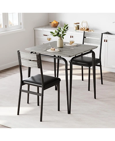 Kitchen Table and Chairs Set of 3 Square Dinette with Cushioned Seats Space Saving Compact Design for Small Apartment Dining Room Breakfast Nook