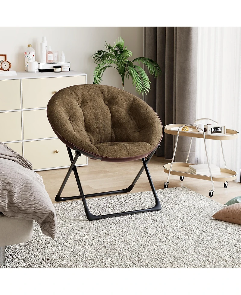 Saucer Chair Oversized Faux Fur Moon Accent Chair with Folding Metal Frame 300 lbs Capacity Lounge Reading for Bedroom Living Room
