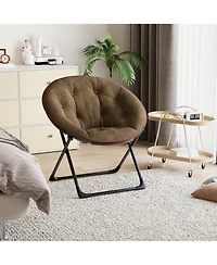 Saucer Chair Oversized Faux Fur Moon Accent Chair with Folding Metal Frame 300 lbs Capacity Lounge Reading for Bedroom Living Room