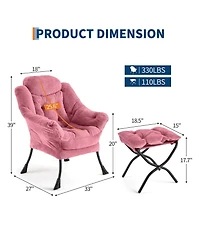Accent Chair with Ottoman Set of 2 Lazy Chair Faux Fur Reading Chair with Armrest and Side Pocket Metal Legs for Bedroom Living Room Dorm Office