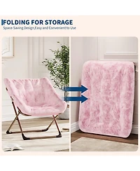 Folding Saucer Chairs Set of 2 Comfy Faux Fur Lazy Chair with Metal Frame 300 lb Capacity No Assembly Required for Bedroom Dorm Apartment