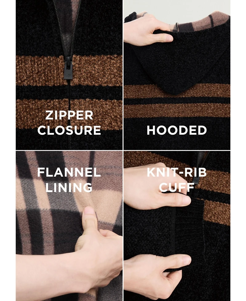 Xray Boys Hooded Flannel Lined Full Zip Sweater With Stripes
