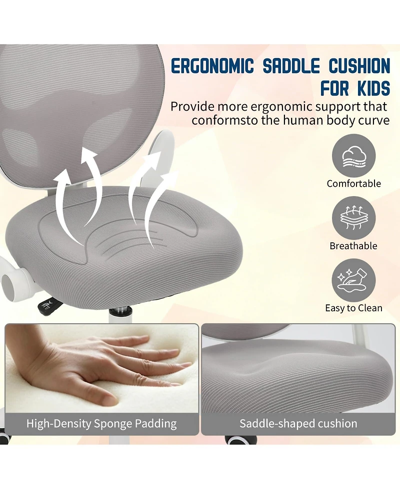 Kids Ergonomic Desk Chair with Adjustable Height, 360degree(s) Swivel, Flip-Up Armrests, Mesh Backrest