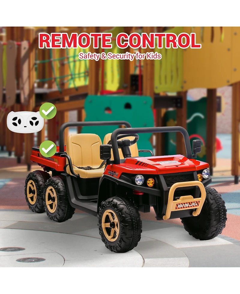 6 Wheel Kids Ride On Utv with Rear Cargo Bed, 2-Seater Electric Kids Vehicle with Remote Control, Off-Road Toy Car Equipped with Safety Toy Shovel
