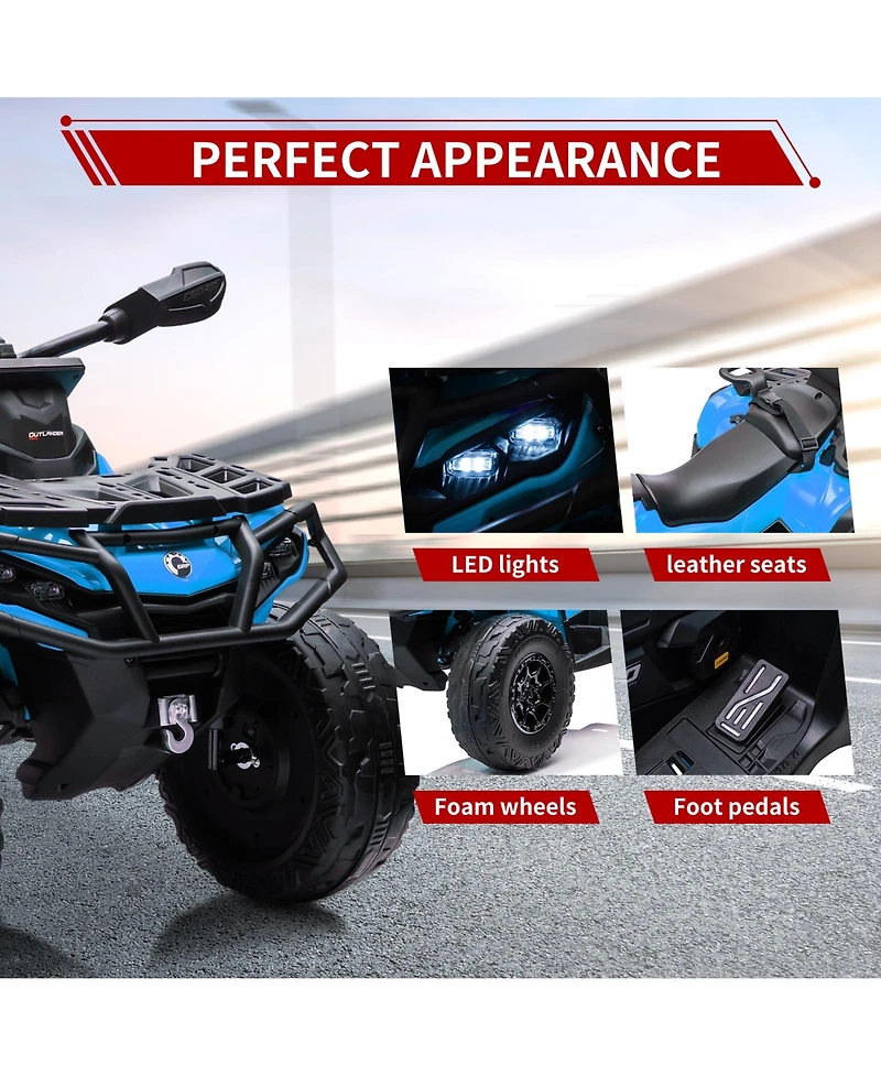 24V Dual Seat Kids Ride On Atv Utility Vehicle, 4WD Battery Powered Off Road Car with Foam Wheels for Outdoor Fun, Grey/Brown/Red/Blue, Ages 3-8