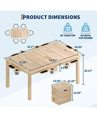 Game Table for 4-6 Players with Removable Table Top, 2-in-1 Dining and Board Game Poker Table with Detachable Cup Holders, Play Mat, Hidden Storage