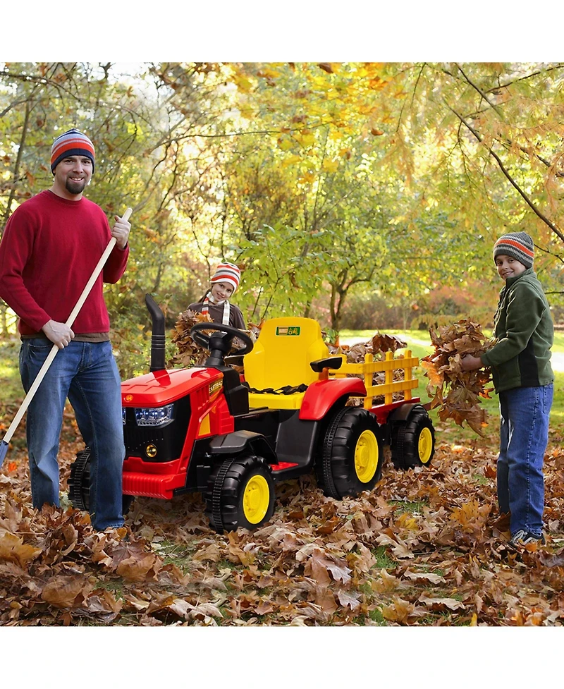12V Kids Ride On Tractor Toy, Battery Powered Farm Vehicle with Horn and Lights for Outdoor Fun, Green/Blue/Yellow/Red, Ages 3-6