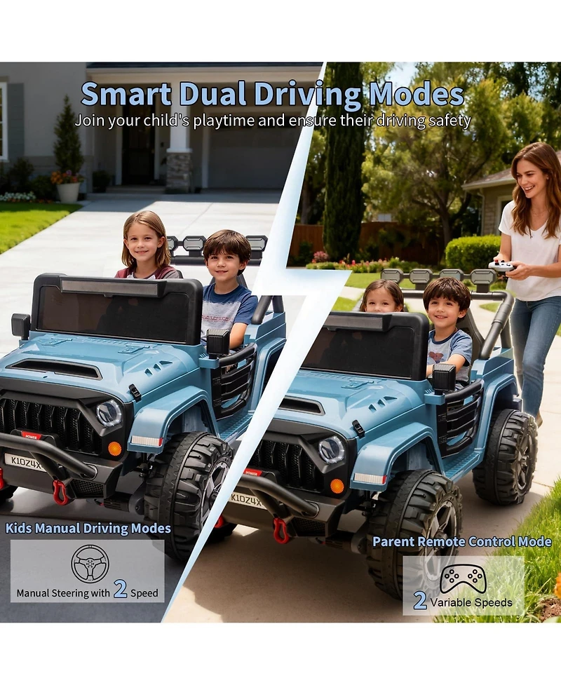 Double Seat 24V Kids Ride On Suv Toy Ages 3-8, 4WD Battery Powered Electric Car with Remote, Outdoor Driving, Light Blue