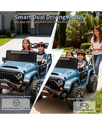 Double Seat 24V Kids Ride On Suv Toy Ages 3-8, 4WD Battery Powered Electric Car with Remote, Outdoor Driving, Light Blue