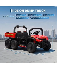 24V 4WD Two-Seater Kids Ride-On Dump Truck, Remote Control, Functional Dump Bed, 3 Speeds, Music Player, All-Terrain Electric Toy