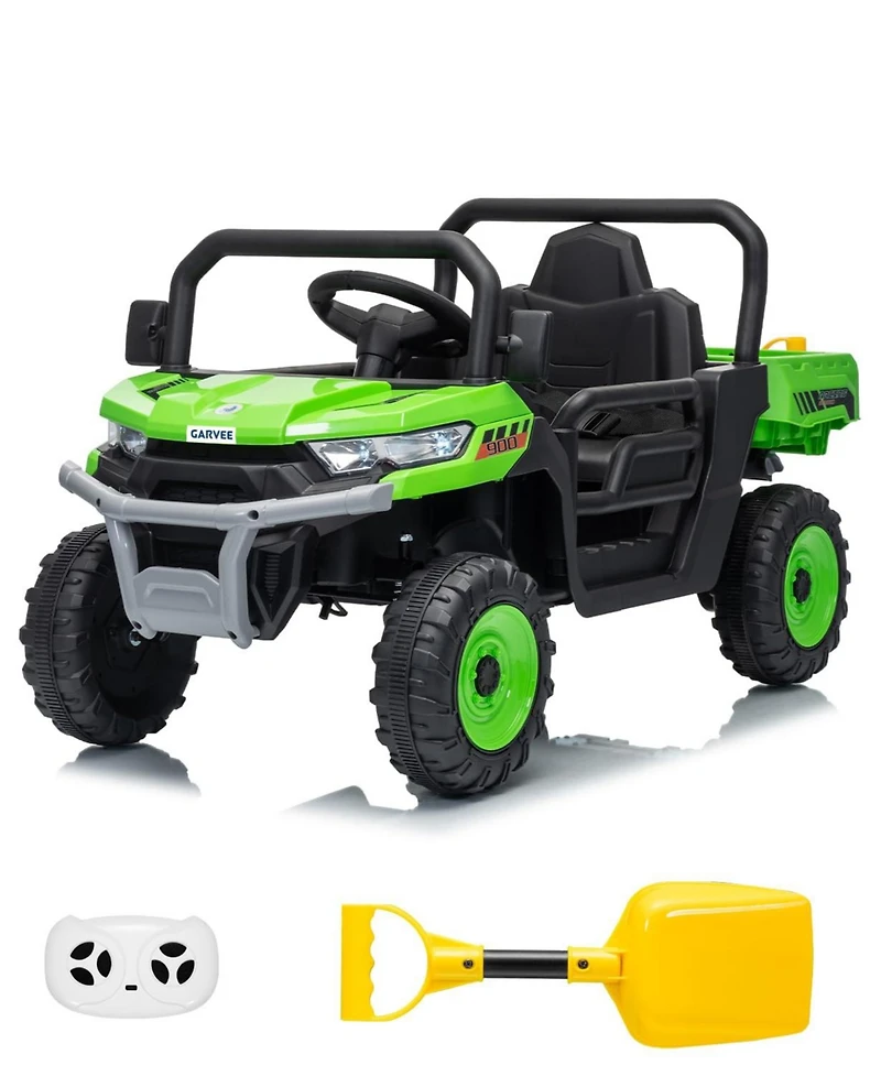 12V Electric Ride-On Dump Truck for Young Users, Parental Remote Control, Single-Seat Construction Toy, Shock Absorbers, Lockable Doors, Headlights