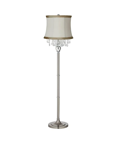 360 Lighting Modern Floor Lamp Standing 62 1/2" Tall Brushed Nickel Silver Crystals Ivory Linen Drum Shade for Living Room Bedroom Office House Home