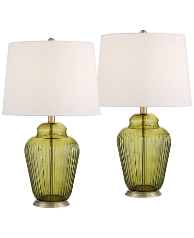 360 Lighting Grimmia 24" High Moss Green Glass Table Lamp Set of 2