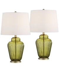 360 Lighting Grimmia 24" High Moss Green Glass Table Lamp Set of 2
