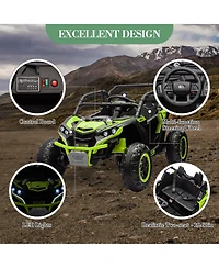 24V Kids Ride On Utv with Remote Control, 4WD Battery Powered Off Road Toy with Safety Bar for Outdoor Fun, Green, Ages 3-6