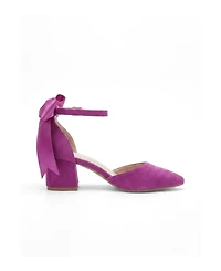 Forever and Always Shoes Women's Arielle Bow Ankle Strap Block Heel Pump