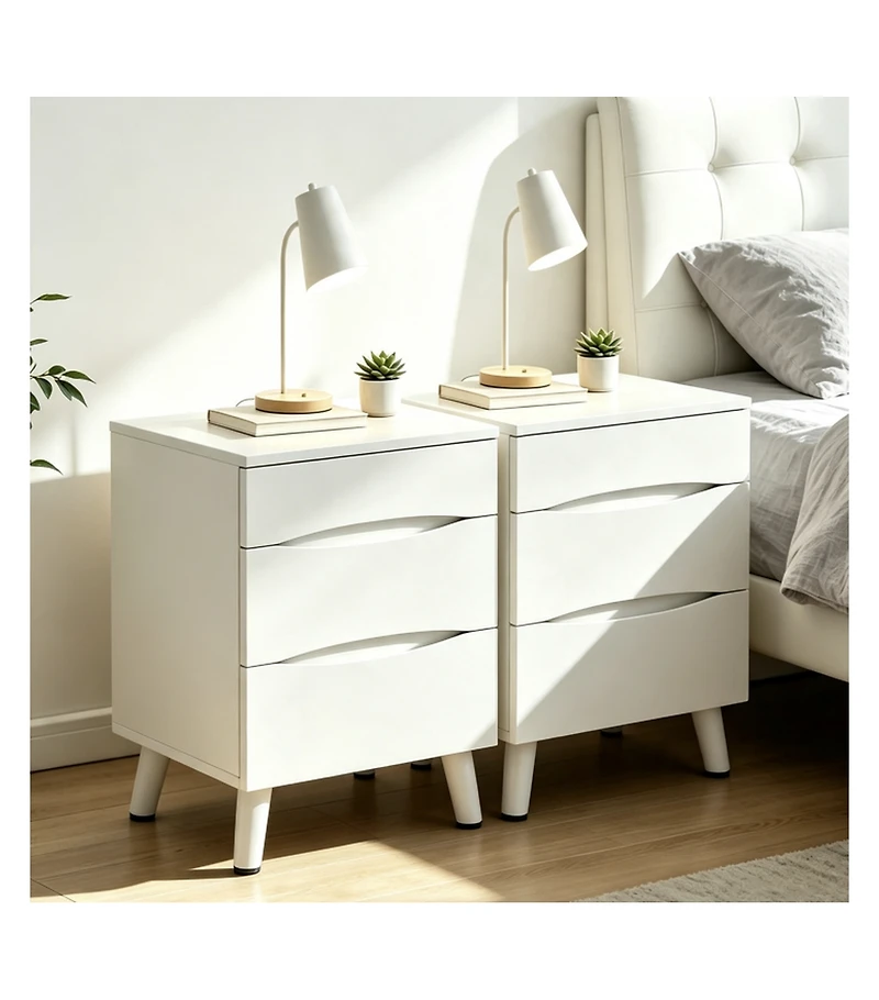 Nightstands Set of 2, Mdf Bedside Tables with 3 Storage Drawers, Compact Modern Side End Tables for Bedroom Living Room Dorm Office