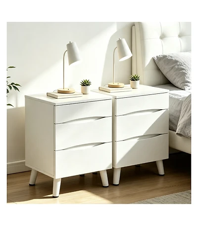 Nightstands Set of 2, Mdf Bedside Tables with 3 Storage Drawers, Compact Modern Side End Tables for Bedroom Living Room Dorm Office