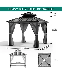 10x10 Ft Double Roof Gazebo, Heavy Duty Steel Frame with Gray Fabric Canopy and Black Mesh for Patio Backyard Outdoor Gatherings, Gray