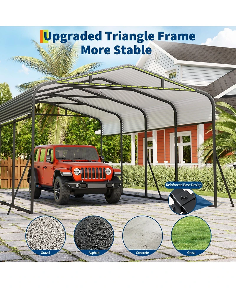 12 x 20 Ft Carport, Heavy Duty Metal Car Canopy with Steel Frame and Lockable Storage, for Car Truck Boat Driveway Patio, Gray