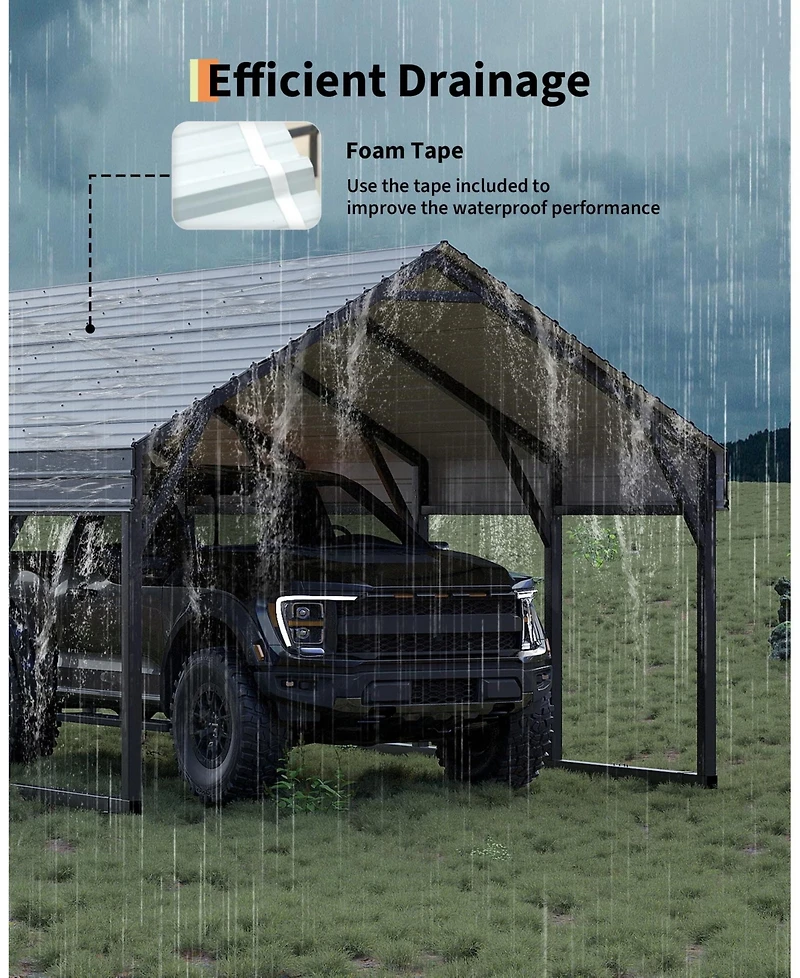 12' x 26' Metal Carport with Diagonal Braces, Heavy Duty Vehicle Shelter for Parking Driveway Boat and Rv, Black