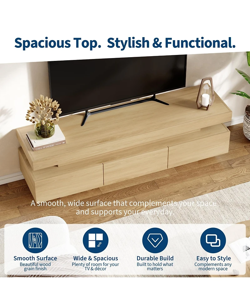 60" Mid-Century Modern Tv Stand for 65" TVs with Drawer and Open Shelves