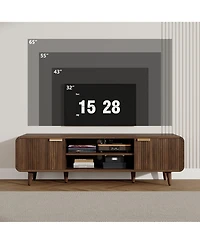 Mid-Century Media Console with Fluted Panel Doors, Adjustable Inner Shelves, Low Profile Tv Stand for TVs Up to 65 Inch for Living Room, Bedroom