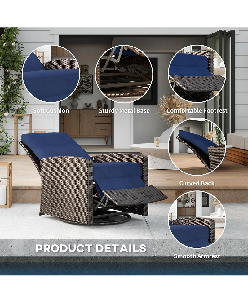 Outsunny Outdoor Wicker Swivel Recliner Chair, Reclining Backrest, Lifting Footrest, 360° Rotating Basic, Water Resistant Cushions for Patio, Dar