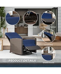 Outsunny Outdoor Wicker Swivel Recliner Chair, Reclining Backrest, Lifting Footrest, 360° Rotating Basic, Water Resistant Cushions for Patio, Dar