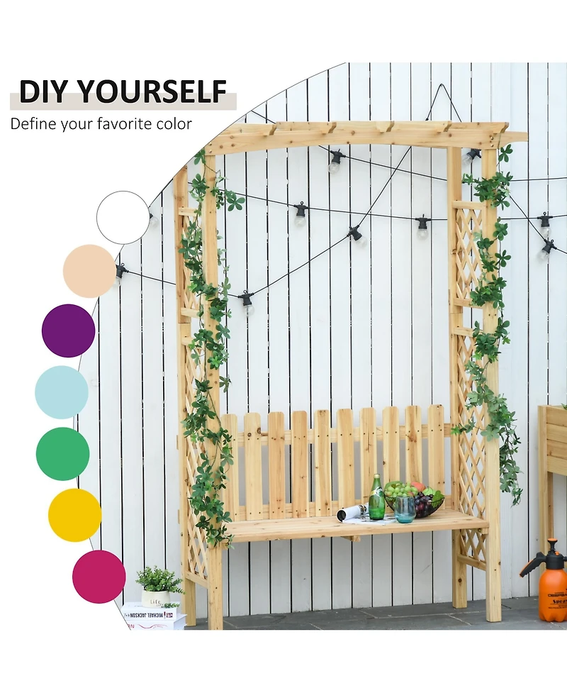 Outsunny Outdoor Garden Bench Arch Pergola with Natural Fir Wood Build, Protective Varnish, & 2 Person Ergonomic Bench