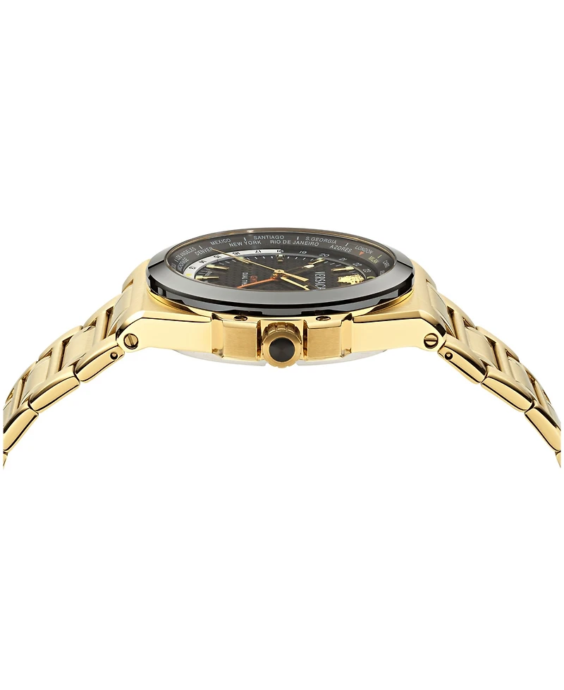Versace Men's Greca Reaction Gmt Silver Stainless Steel Bracelet Watch 41mm