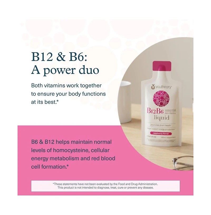 Youtheory B12 B6 Liquid On The Go Raspberry 12 Packets