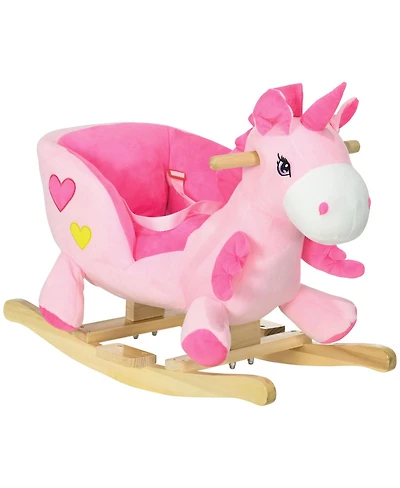 Yobtop Baby Rocking Horse, Ride on Unicorn with 32 Songs, Toddler Rocker Toy with Wooden Base Seat Safety Belt