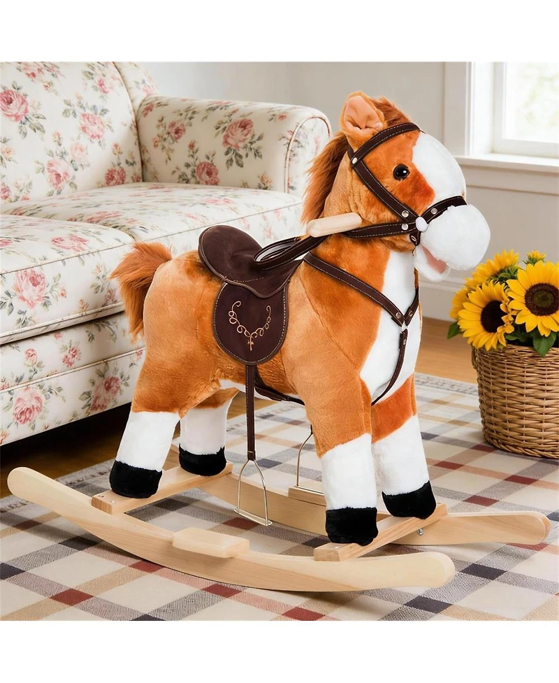 Yobtop Toddler Plush Rocking Horse with Realistic Sounds, 88 lb. Capacity, Ages 3+