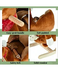 Yobtop Rocking Horse Toy - Soft Kids Rocking Horse with Lullaby Music, Plush Body, Steel Frame, Safety Belt, Hand Puppets