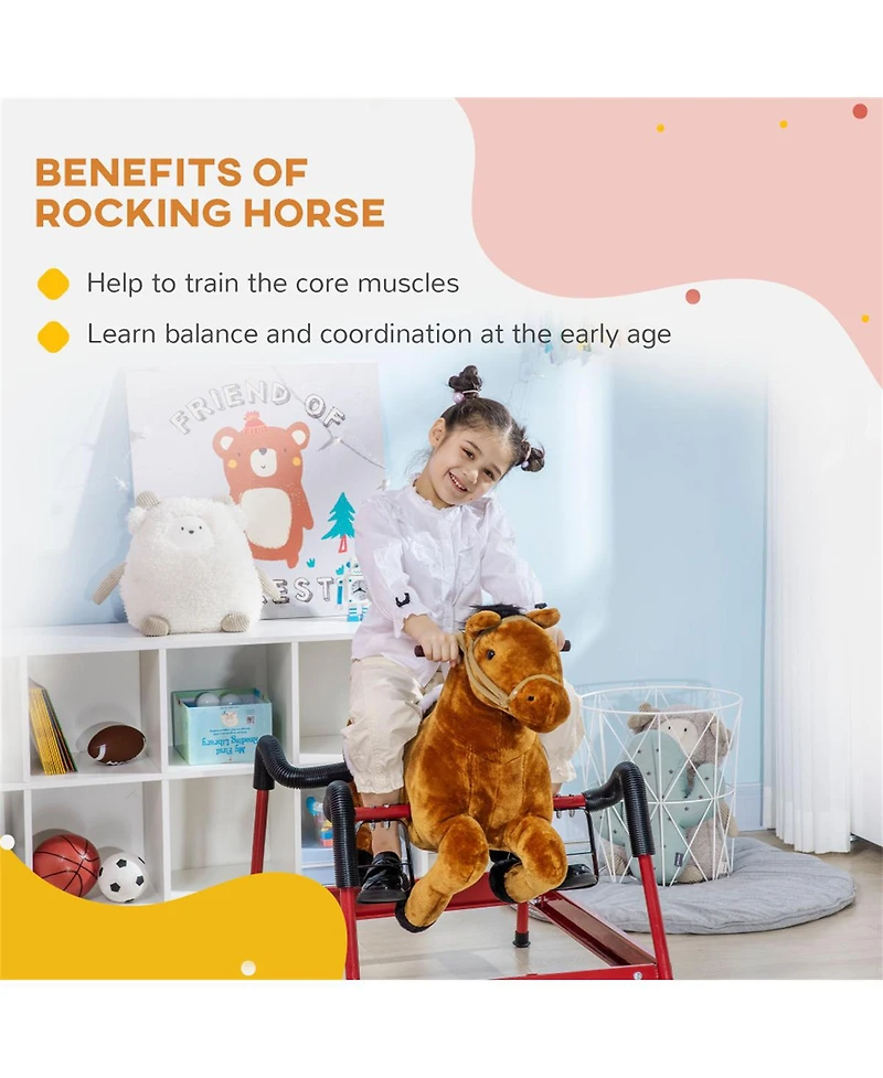 Yobtop Spring-Powered Plush Rocking Horse, 132 lb. Capacity, Ages 3+