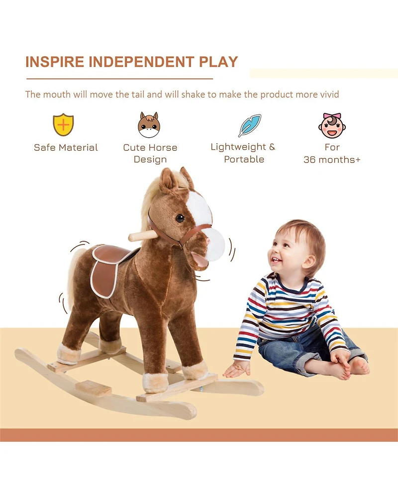 Yobtop Kids Ride-On Plush Rocking Horse with Realistic Sounds, Ages 3+