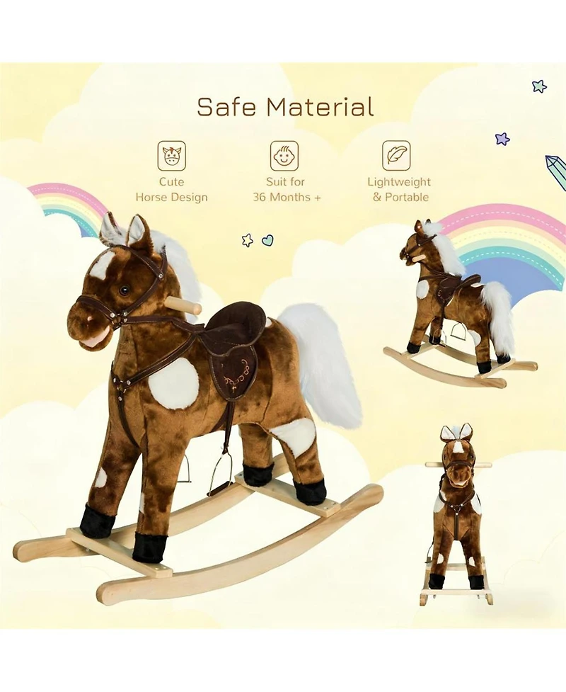 Yobtop Plush Rocking Horse with Tail Wagging and Music Toy, 110-Lb Capacity, Ages 3+