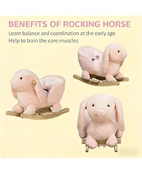 Yobtop Bunny Rocking Horse - Rabbit Wooden Plush Ride-on Toy with Sound Button, Seat Belt and Handlebars, Solid Steel Frame