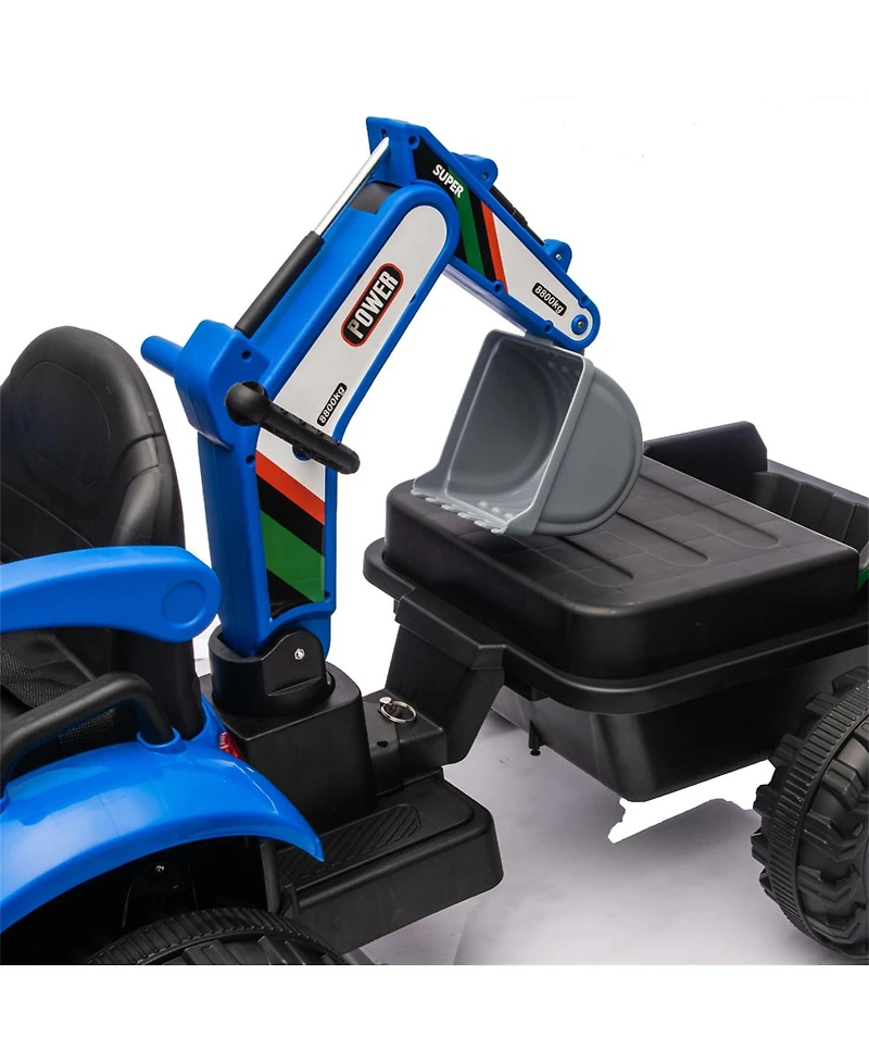 Yobtop 24V Ride-On Electric Tractor, Parent Remote Control, 4-in-1 Construction Attachments, Toy, Ages 3-6