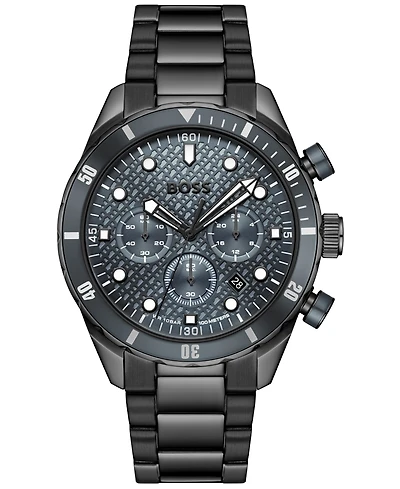 Hugo Boss Men's Boss Chronomatix Quartz Chrono Ionic Plated Black Steel Watch 44mm