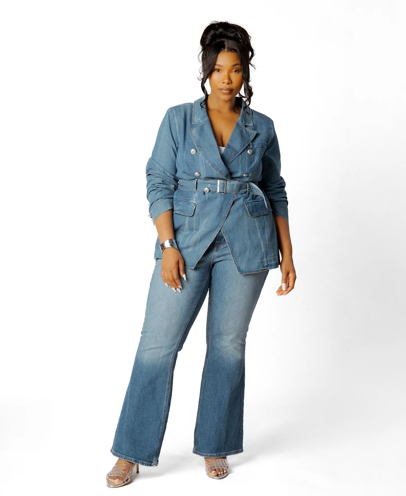 Buxom Couture Plus Belted Denim Blazer